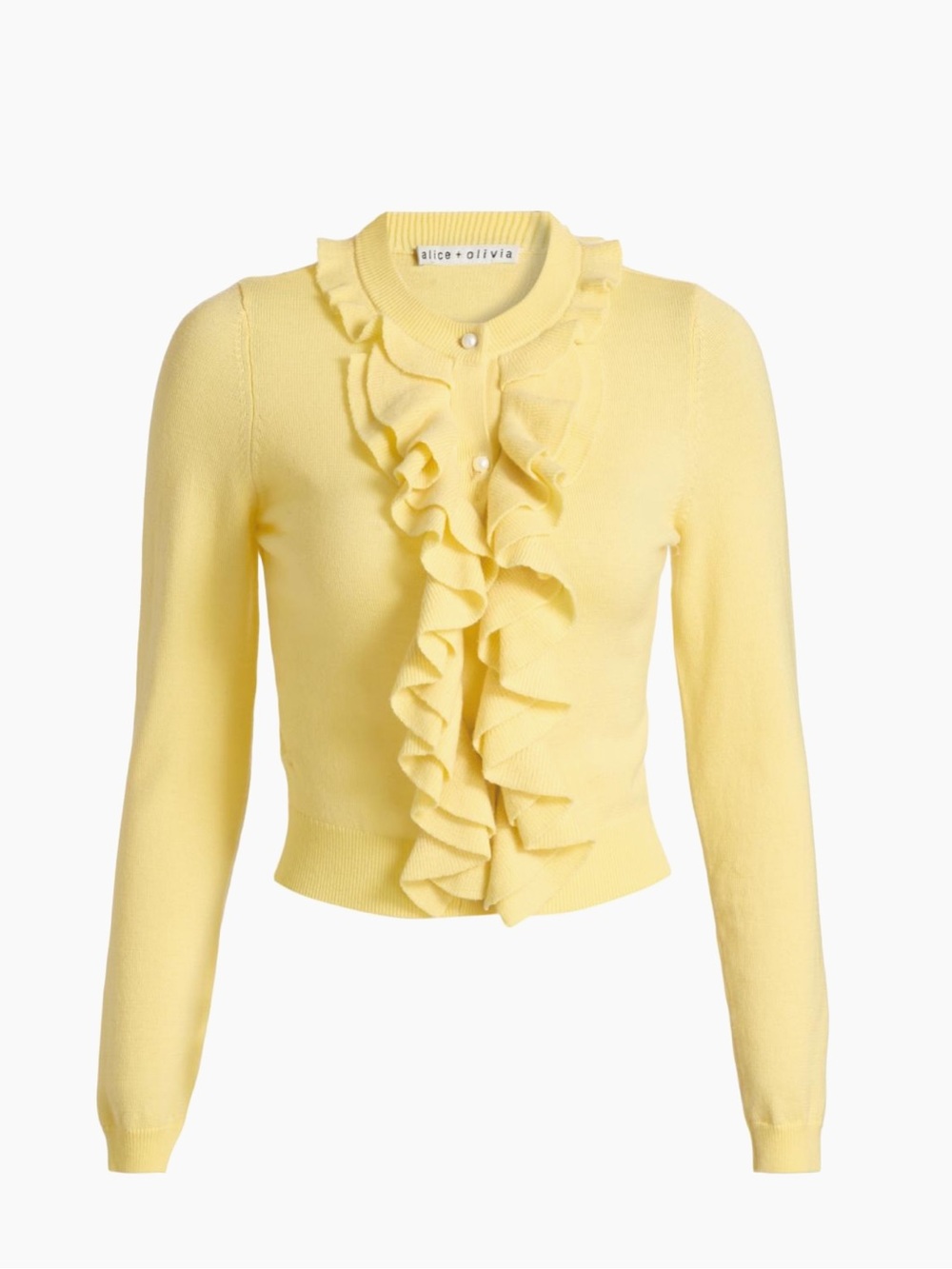 Alice + Olivia Dollie Ruffled Cashmere Cardigan in Yellow NWT
